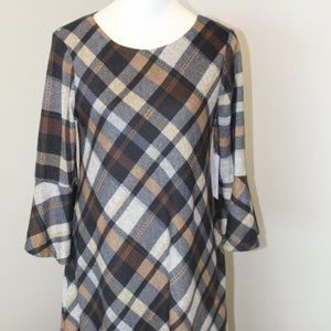 Jessica Howard Bell Sleeve Plaid A-Line Hacci Dress, PM